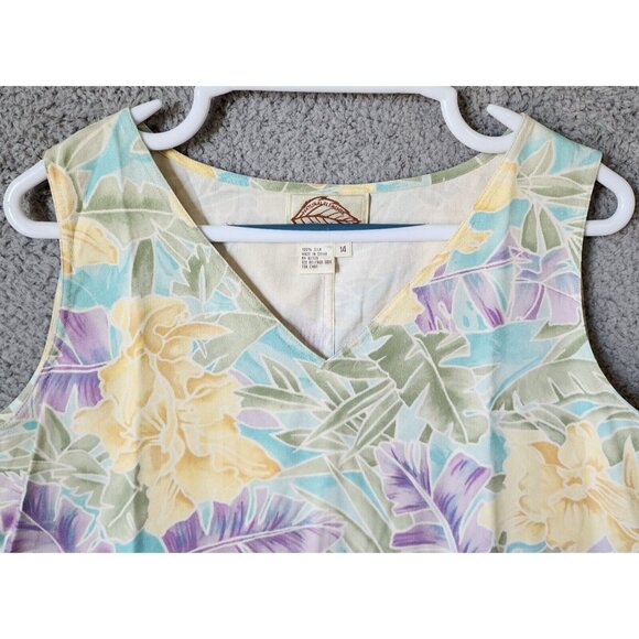 Natural Elements Women's Sleeveless V Neck Hawaiian Shirt 100% Silk Camp Size 14 - Picture 2 of 9